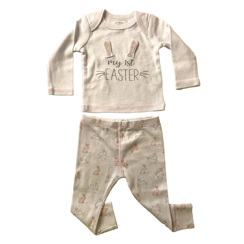 MudPie My 1st Easter 2 Piece Bunny Set Top & Pants Baby Girl Newborn 0-3M New